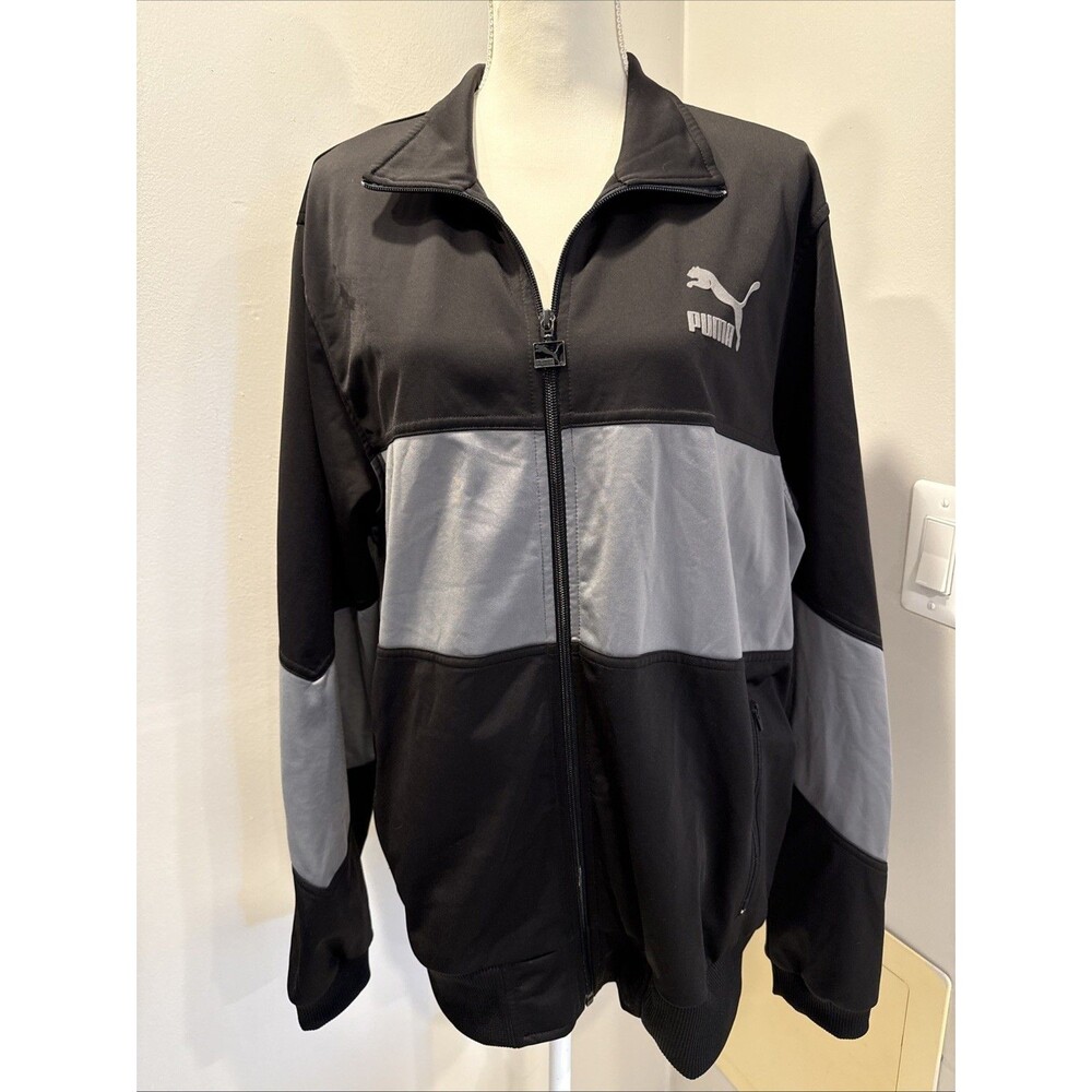 Puma T7 Track Jacket Full Zip Black Gray Size Large